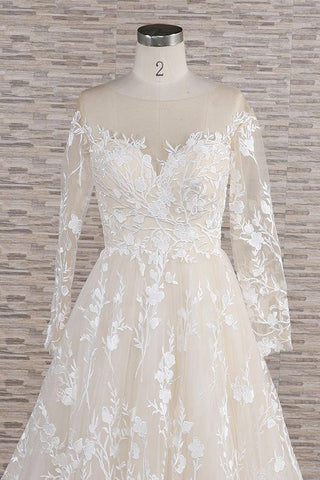 Long A-line Sweetheart Applqiues Tulle Wedding Dress with Sleeves