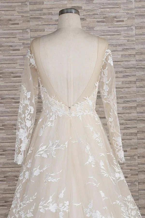 Long A-line Sweetheart Applqiues Tulle Wedding Dress with Sleeves by BIZTUNNEL