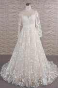 Long A-line Sweetheart Applqiues Tulle Wedding Dress with Sleeves by BIZTUNNEL