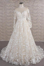 Long A-line Sweetheart Applqiues Tulle Wedding Dress with Sleeves by BIZTUNNEL