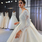 Long A-Line Sweetheart Backless Appliques Lace Sequins Wedding Dress with Sleeves by BIZTUNNEL