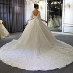 Long A-Line Sweetheart Backless Appliques Lace Sequins Wedding Dress with Sleeves by BIZTUNNEL