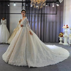 Long A-Line Sweetheart Backless Appliques Lace Sequins Wedding Dress with Sleeves by BIZTUNNEL