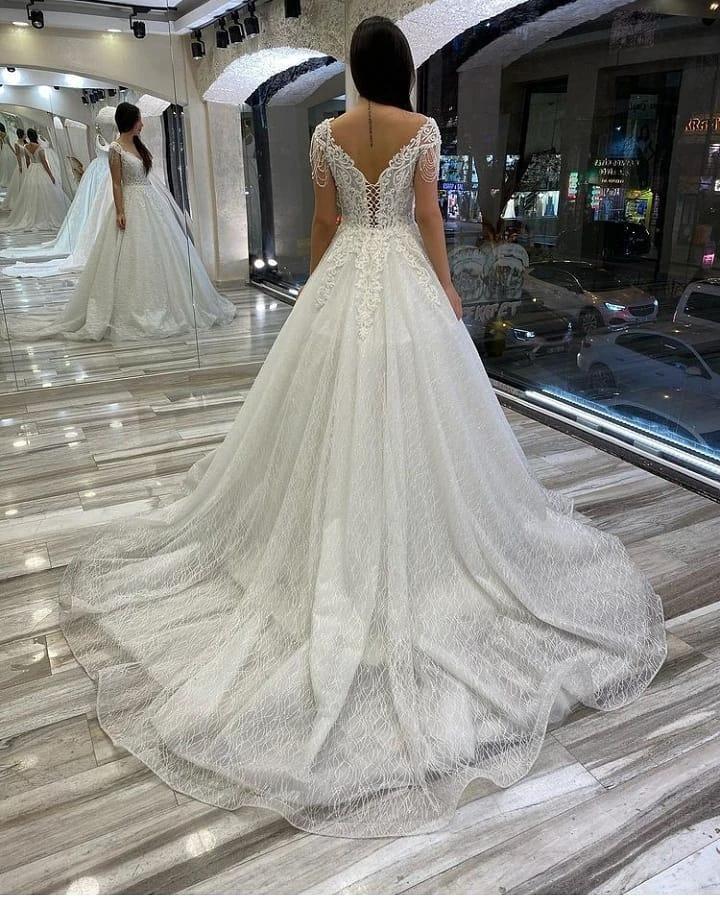 Long A-Line Sweetheart Backless Sequins Appliques Lace Wedding Dresses by BIZTUNNEL