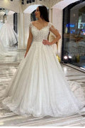 Long A-Line Sweetheart Backless Sequins Appliques Lace Wedding Dresses by BIZTUNNEL