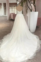 Long A-Line Sweetheart Backless Tulle Appliques Lace Wedding Dress by BIZTUNNEL