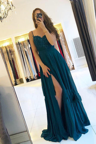 Vestido de fiesta largo de gasa con escote en forma de A y abertura