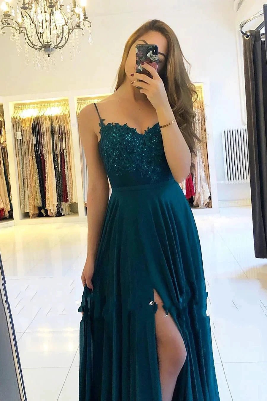 Long A-Line Sweetheart Chiffon Prom Dress With Slit by BIZTUNNEL