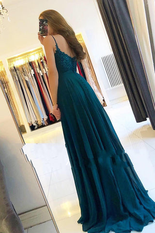 Vestido de fiesta largo de gasa con escote en forma de A y abertura