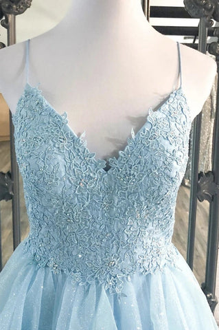 Vestidos de fiesta formales de tul esponjoso con escote en forma de A y encaje