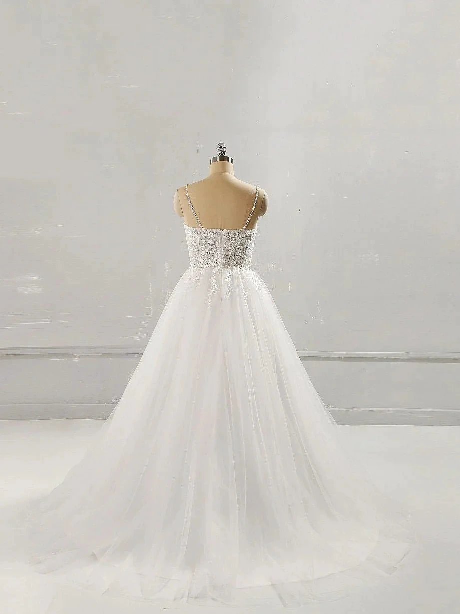 Long A-line Sweetheart Lace Tulle Wedding Dress by BIZTUNNEL