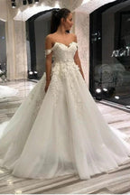 Long A-Line Sweetheart Off-the-Shoulder Appliques Lace Tulle Wedding Dress by BIZTUNNEL