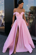 Long A-line Sweetheart Off-the-shoulder Pink Prom Dress With Slit by BIZTUNNEL