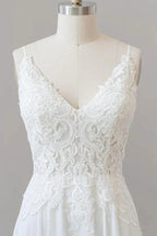Long A-line Sweetheart Spaghetti Strap Appliques Chiffon Wedding Dress by BIZTUNNEL
