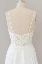 Long A-line Sweetheart Spaghetti Strap Appliques Chiffon Wedding Dress by BIZTUNNEL