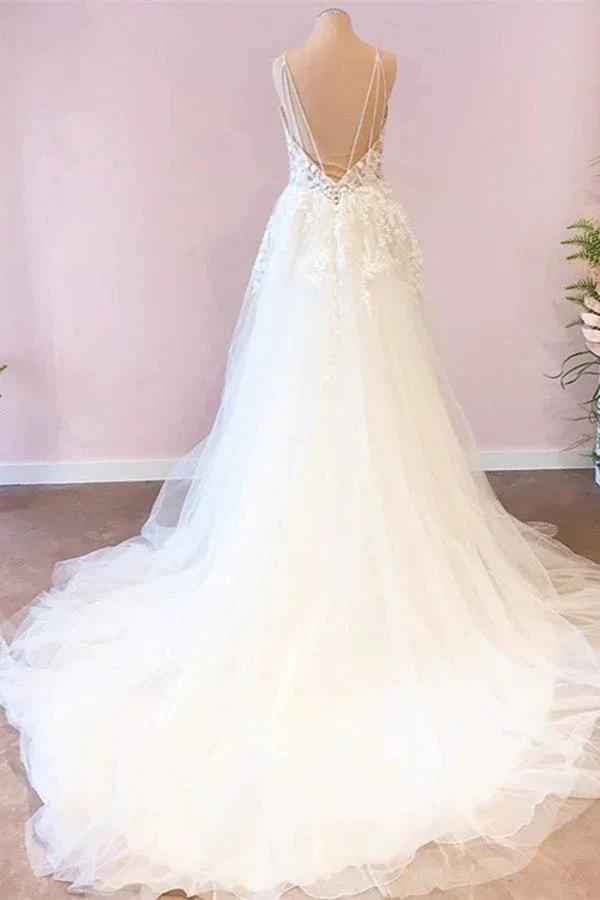 Long A-Line Sweetheart Spaghetti Straps Tulle Wedding Dress by BIZTUNNEL