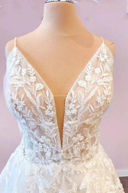 Long A-Line Sweetheart Spaghetti Straps Tulle Wedding Dress by BIZTUNNEL