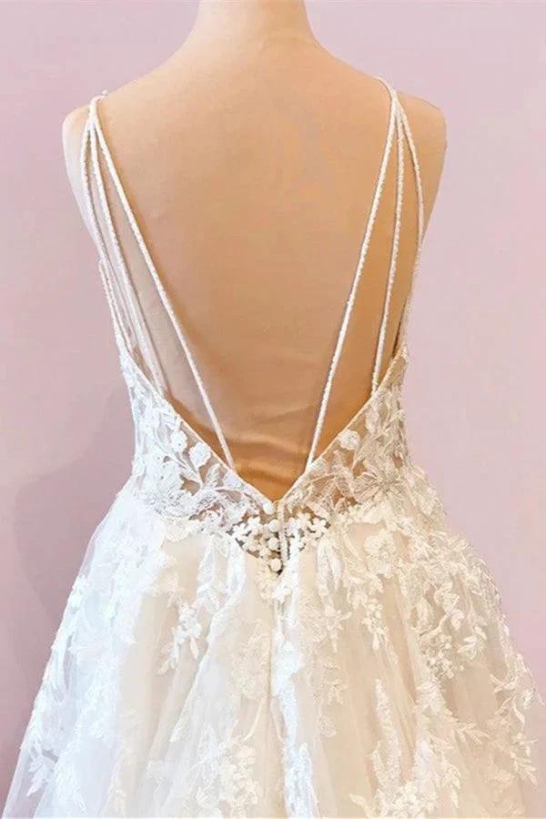 Long A-Line Sweetheart Spaghetti Straps Tulle Wedding Dress by BIZTUNNEL