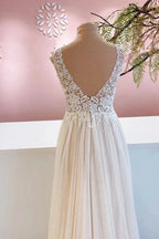 Long A-Line Sweetheart Tulle Backless Wedding Dress With Floral Lace by BIZTUNNEL