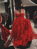 Long A-line Sweetheart Tulle Lace Prom Dress Red Formal Graduation Evening Gowns by BIZTUNNEL
