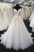 Long A-line Sweetheart Tulle Lace Spaghetti Straps Wedding Dress by BIZTUNNEL