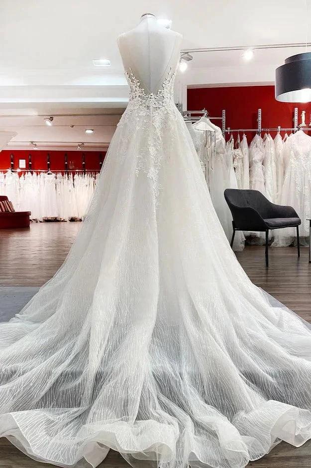 Long A-line Sweetheart Tulle Open Back Wedding Dress by BIZTUNNEL