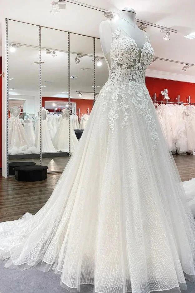 Long A-line Sweetheart Tulle Open Back Wedding Dress by BIZTUNNEL