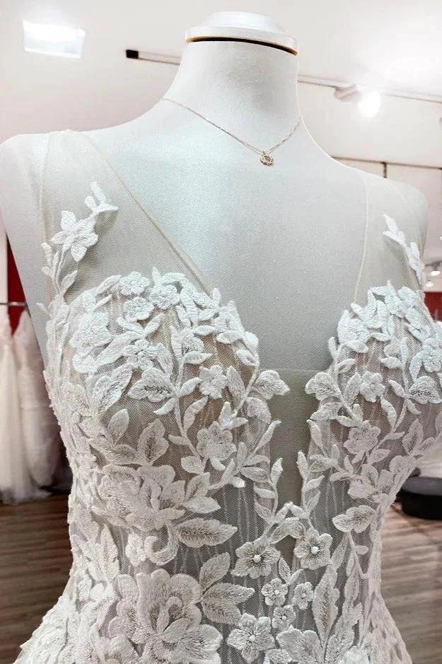 Long A-line Sweetheart Tulle Open Back Wedding Dress by BIZTUNNEL