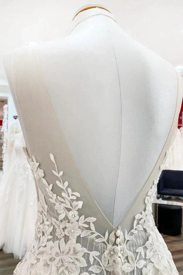 Long A-line Sweetheart Tulle Open Back Wedding Dress by BIZTUNNEL