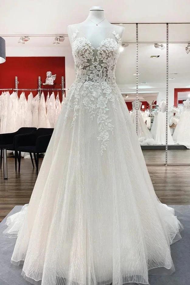 Long A-line Sweetheart Tulle Open Back Wedding Dress by BIZTUNNEL