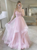 Long A-line Sweetheart Tulle Prom Dress Pink Formal Evening Gowns by BIZTUNNEL