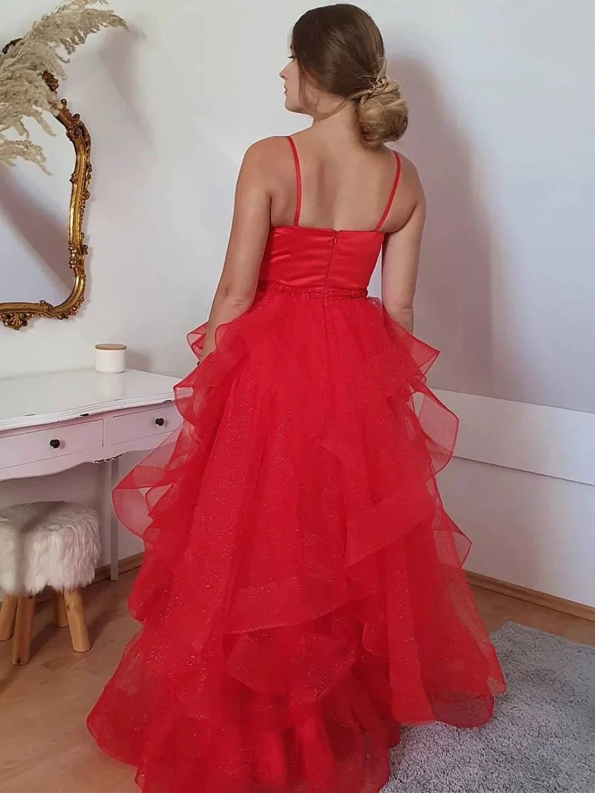 Long A-line Sweetheart Tulle Prom Dress Red Formal Evening Gowns by BIZTUNNEL