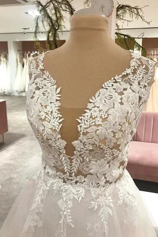 Long A-Line Sweetheart Tulle Wedding Dress With Appliques Lace by BIZTUNNEL