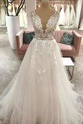 Long A-Line Sweetheart Tulle Wedding Dress With Appliques Lace by BIZTUNNEL