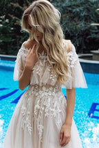 Long A-line Tulle Appliques Lace Off-the-shoulder Wedding Dress by BIZTUNNEL