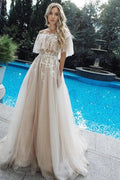 Long A-line Tulle Appliques Lace Off-the-shoulder Wedding Dress by BIZTUNNEL