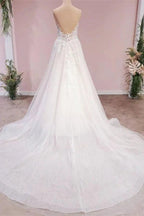 Long A-Line Tulle Backless Appliques Lace Sweetheart Wedding Dress by BIZTUNNEL