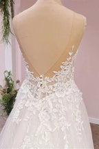 Long A-Line Tulle Backless Appliques Lace Sweetheart Wedding Dress by BIZTUNNEL