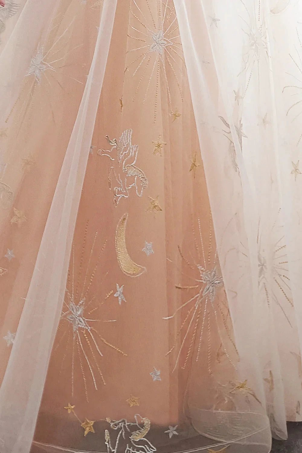 Long A-line Tulle Backless Champangne Evening Dresses by BIZTUNNEL
