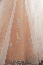 Long A-line Tulle Backless Champangne Evening Dresses by BIZTUNNEL