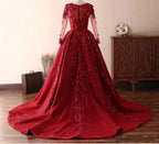 Long A-line Tulle Jewel 3D Floral Appliques Lace Prom Dress by BIZTUNNEL
