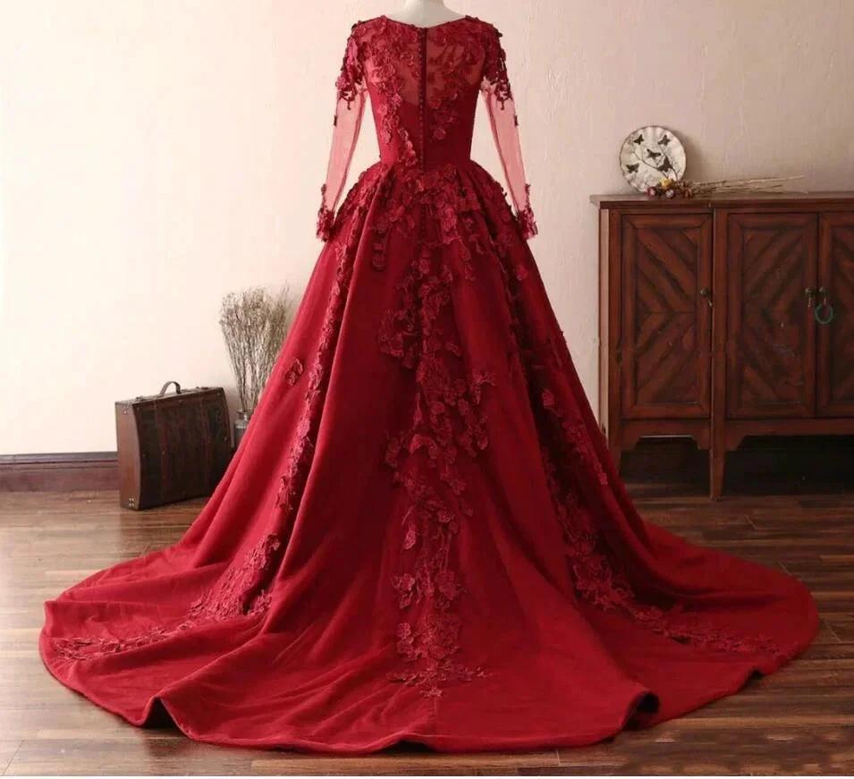 Long A-line Tulle Jewel 3D Floral Appliques Lace Prom Dress by BIZTUNNEL