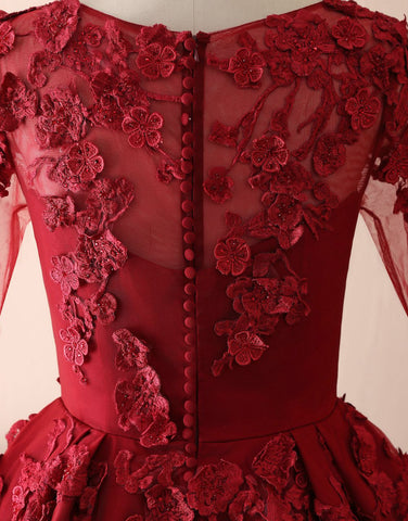 Vestido de fiesta largo de tul con apliques florales 3D y encaje en forma de A