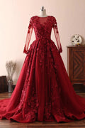 Long A-line Tulle Jewel 3D Floral Appliques Lace Prom Dress by BIZTUNNEL