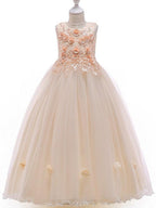 Long A-Line Tulle Jewel Neck Pageant Flower Girl Dresses With Bow - photo 3