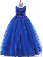 Long A-Line Tulle Jewel Neck Pageant Flower Girl Dresses With Bow - photo 1