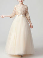 Long A-Line Tulle Jewel Neck Pageant Flower Girl Dresses With Sleeves - photo 3