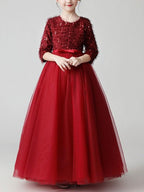 Long A-Line Tulle Jewel Neck Pageant Flower Girl Dresses With Sleeves - photo 4