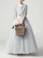 Long A-Line Tulle Jewel Neck Pageant Flower Girl Dresses With Sleeves - photo 5