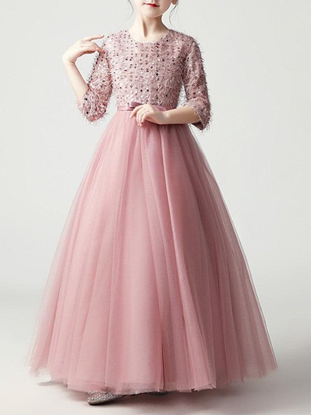 Long A-Line Tulle Jewel Neck Pageant Flower Girl Dresses With Sleeves - photo 1